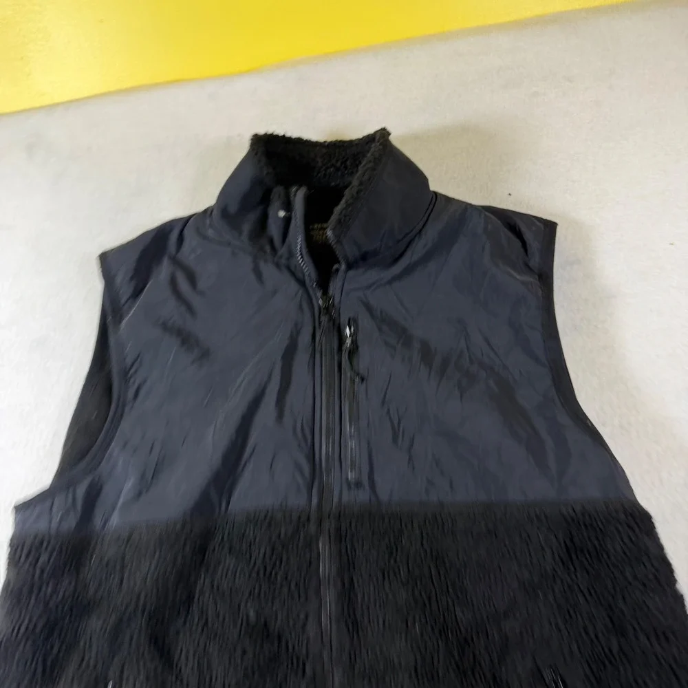 J‎ Crew Authentic Fleece Sherpa Vest Mens XL Black Mixed Media Full Zip Gorpcore